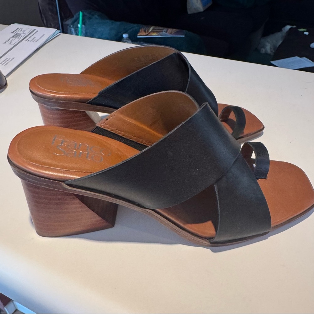 Franco Sarto Black and Brown Leather Mules